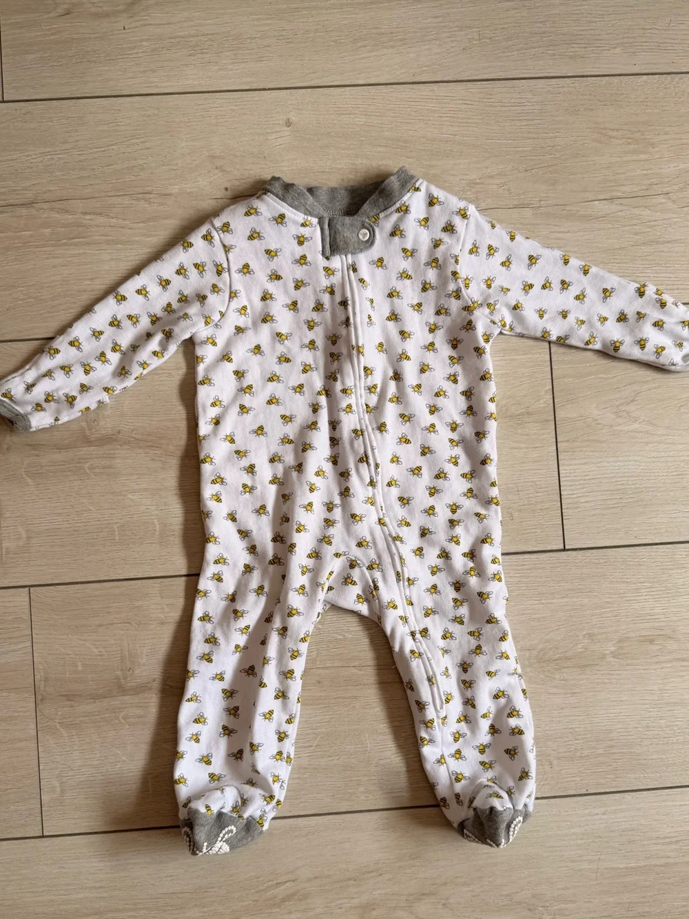 White Baby Sleep Sack Footed Pajamas with Yellow Bee Pattern